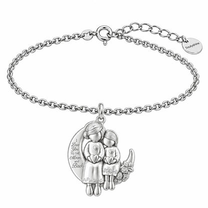 Love You to the Moon Sisters Charm Bracelet Set – silver, front view