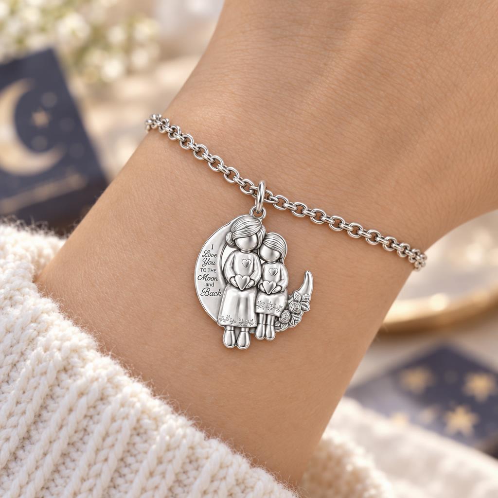 Love You to the Moon Sisters Charm Bracelet Set – worn / in use