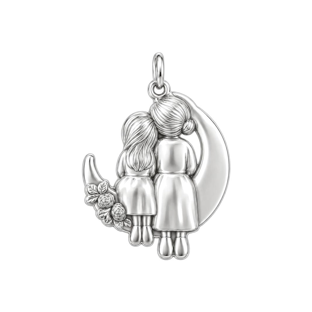 Love You to the Moon Sisters Charm Bracelet Set – back of the charm, engraving area