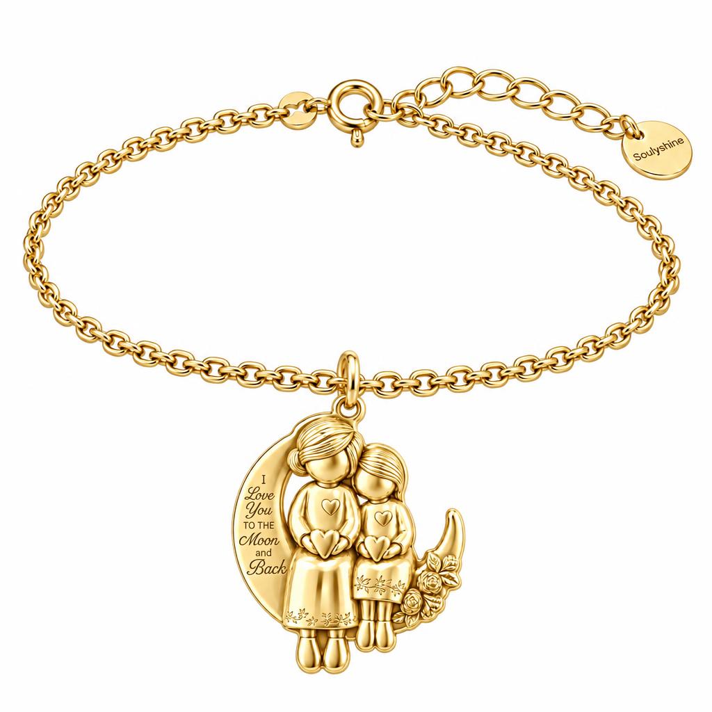 Love You to the Moon Sisters Charm Bracelet Set – 18K gold, front view