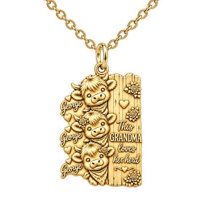 Loves Her Herd Highland Cows Charm Necklace Set – 18K gold, front view