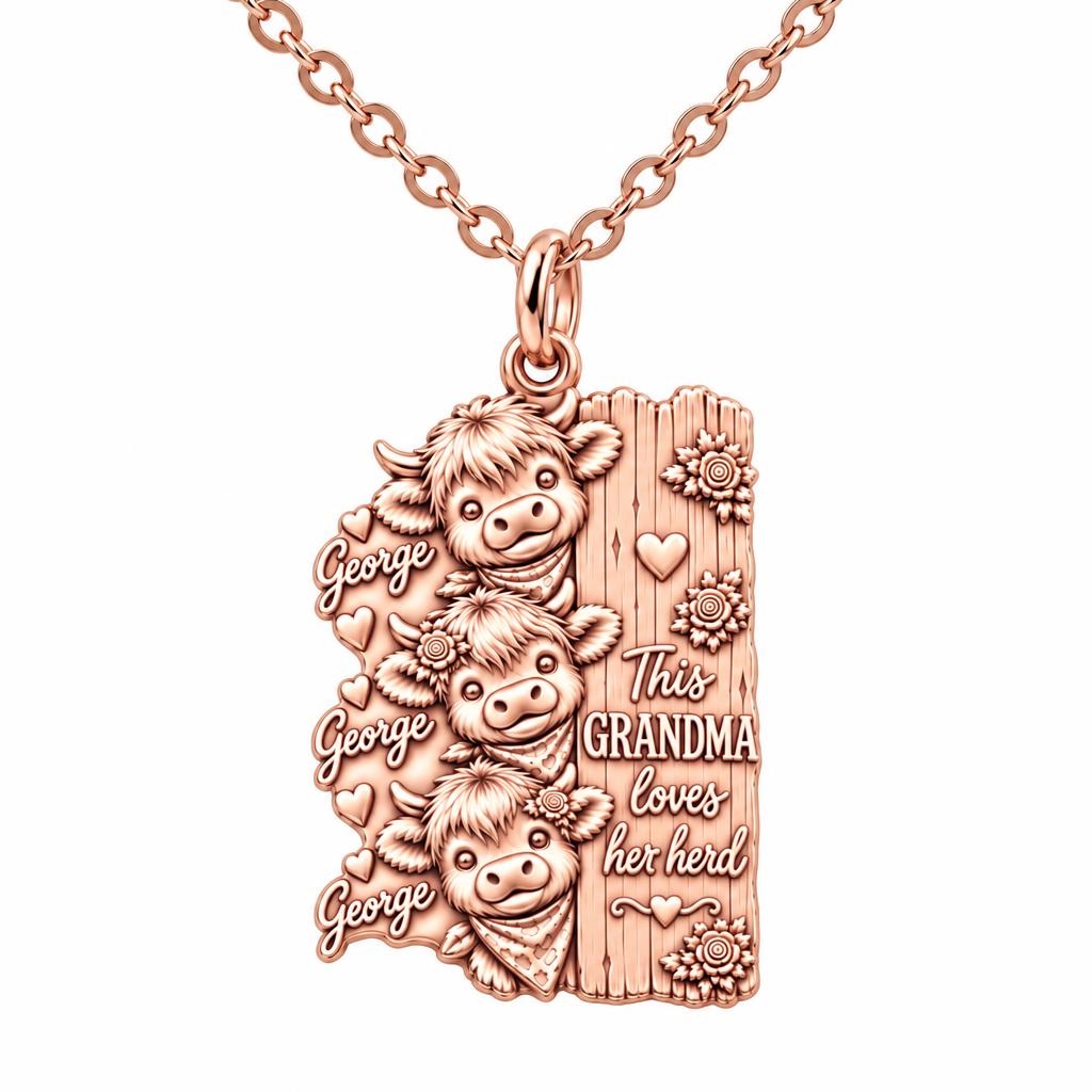 Loves Her Herd Highland Cows Charm Necklace Set – rose gold, front view