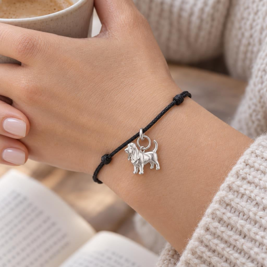 Loyal Basset Hound Charm and Polyester Cord Bracelet Set