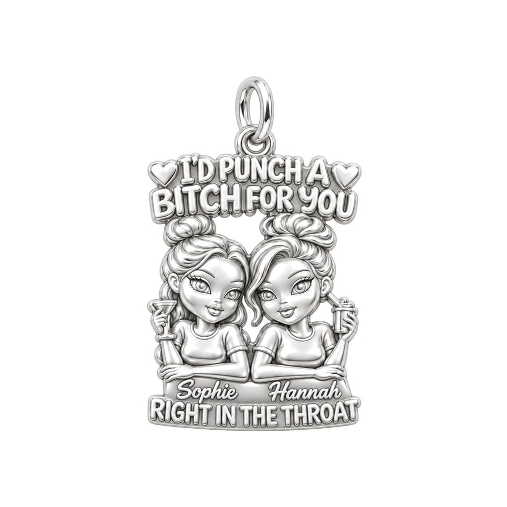 Loyal Bestie Humor Charm Bracelet – Personalized Best Friend Gift – silver plated 3 cm charm, front view