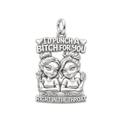 Loyal Bestie Humor Charm Bracelet – Personalized Best Friend Gift – silver plated 3 cm charm, front view