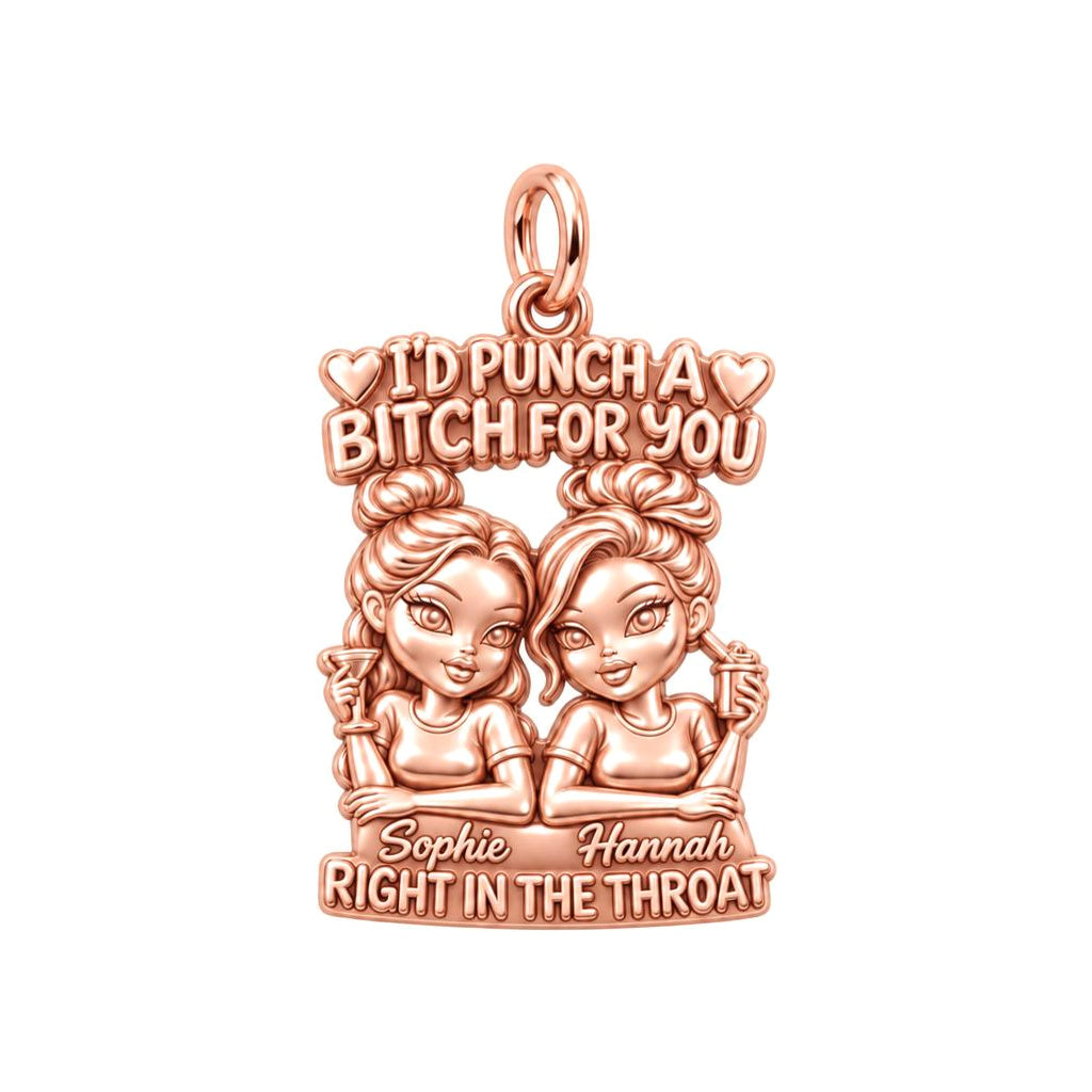 Loyal Bestie Humor Charm Bracelet – Personalized Best Friend Gift – rose gold 3 cm charm, front view