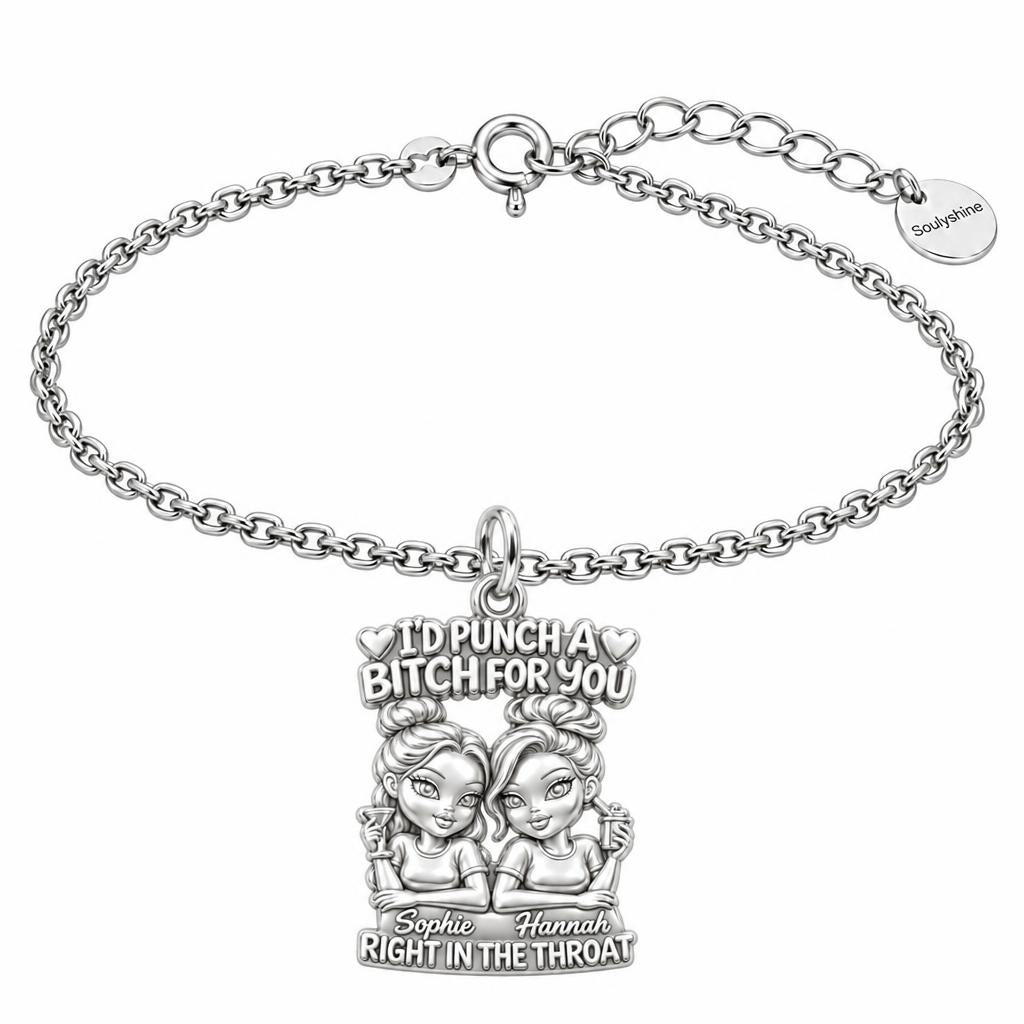 Loyal Bestie Humor Charm Bracelet Set – silver, front view
