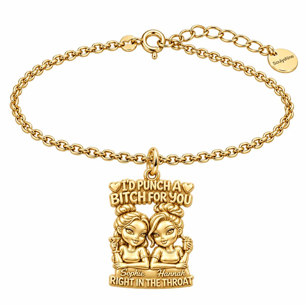 Loyal Bestie Humor Charm Bracelet Set – 18K gold, front view