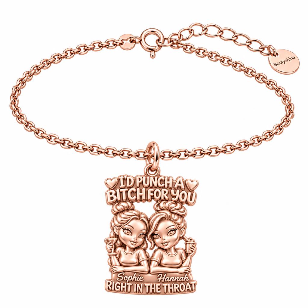 Loyal Bestie Humor Charm Bracelet Set – rose gold, front view