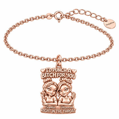 Loyal Bestie Humor Charm Bracelet Set – rose gold, front view