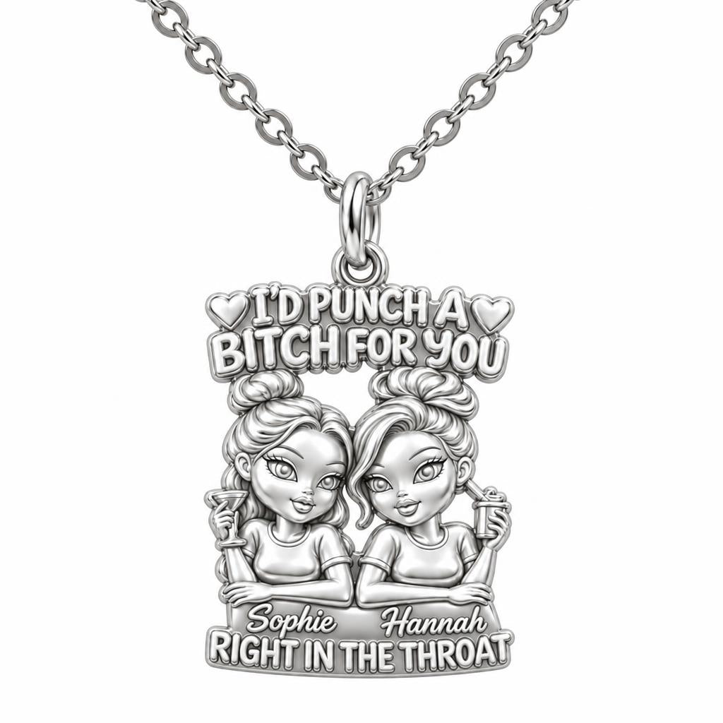Loyal Bestie Humor Charm Necklace Set – silver, front view
