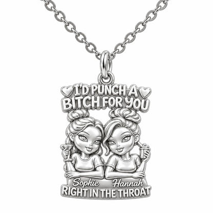 Loyal Bestie Humor Charm Necklace Set – silver, front view