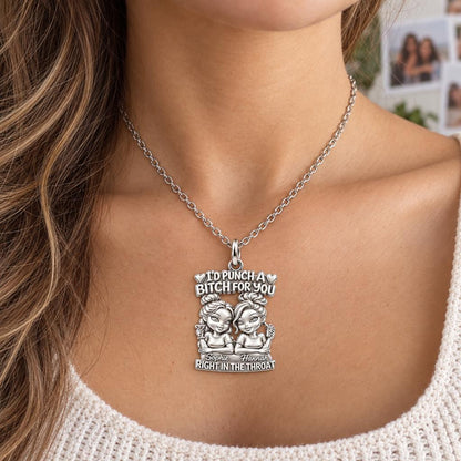 Loyal Bestie Humor Charm Necklace Set – worn / in use