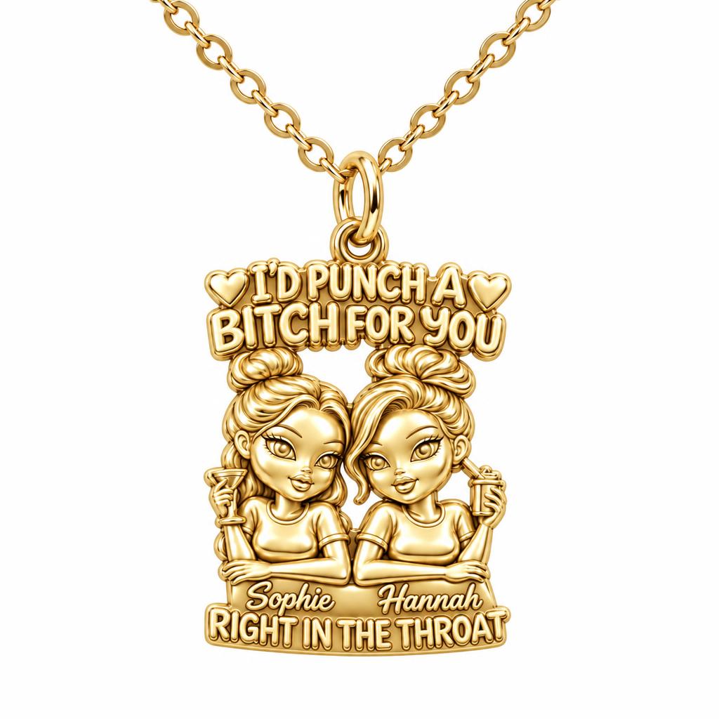 Loyal Bestie Humor Charm Necklace Set – 18K gold, front view