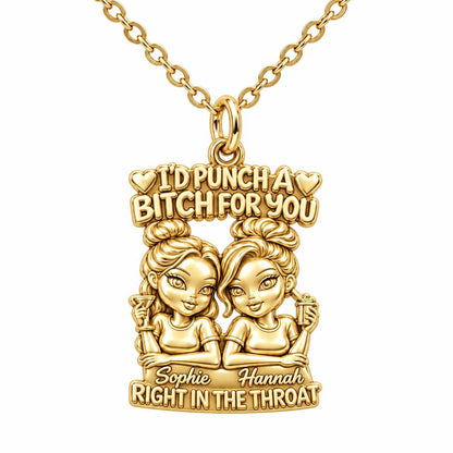 Loyal Bestie Humor Charm Necklace Set – 18K gold, front view