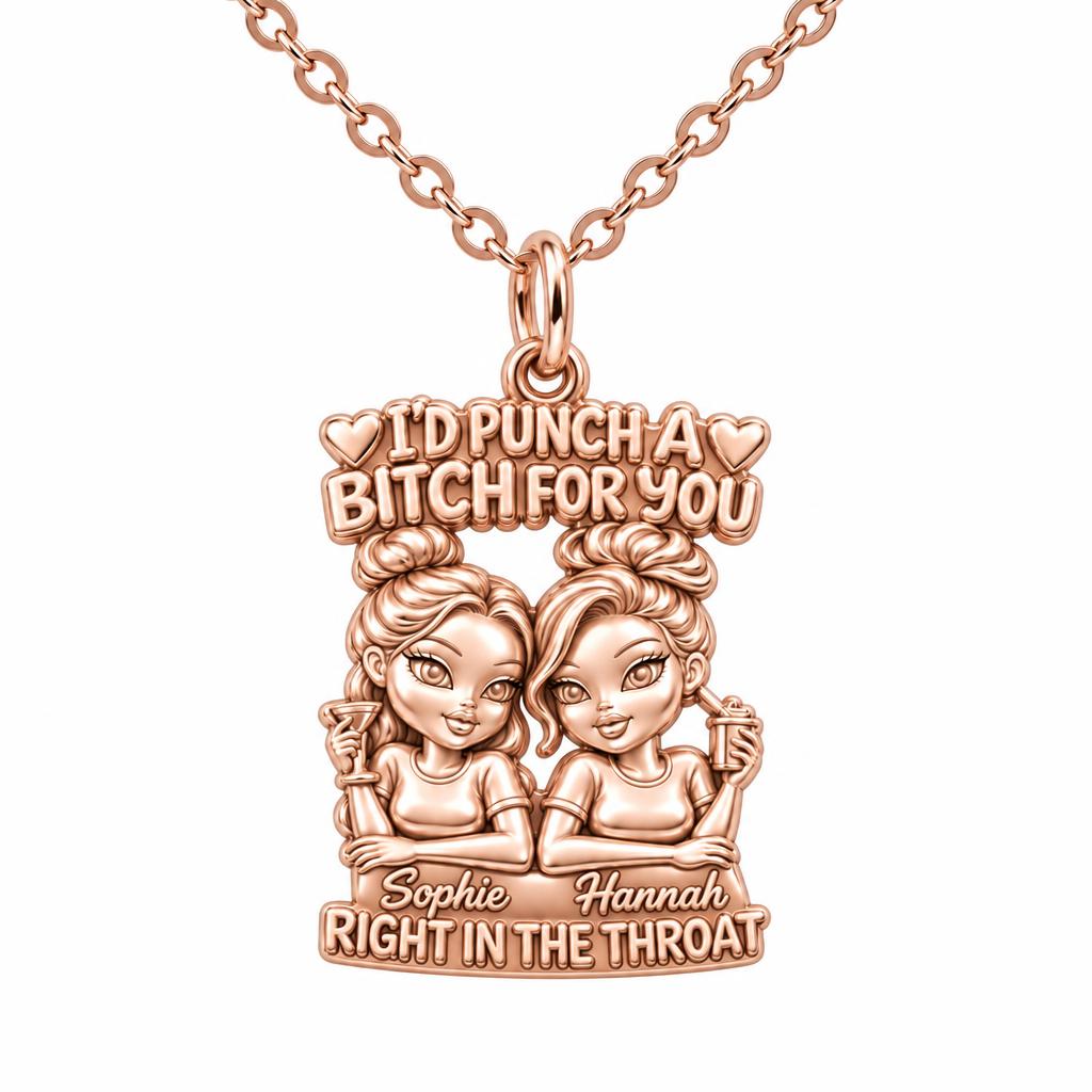 Loyal Bestie Humor Charm Necklace Set – rose gold, front view