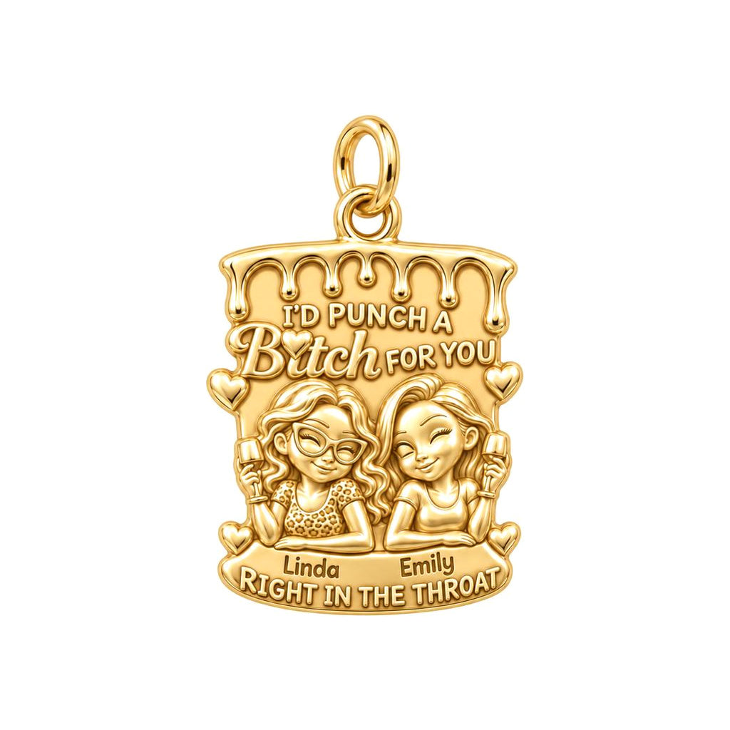 Loyal Bestie Wine Night Charm Bracelet – Personalized Friend Gift – 18K gold plated 3 cm charm, front view