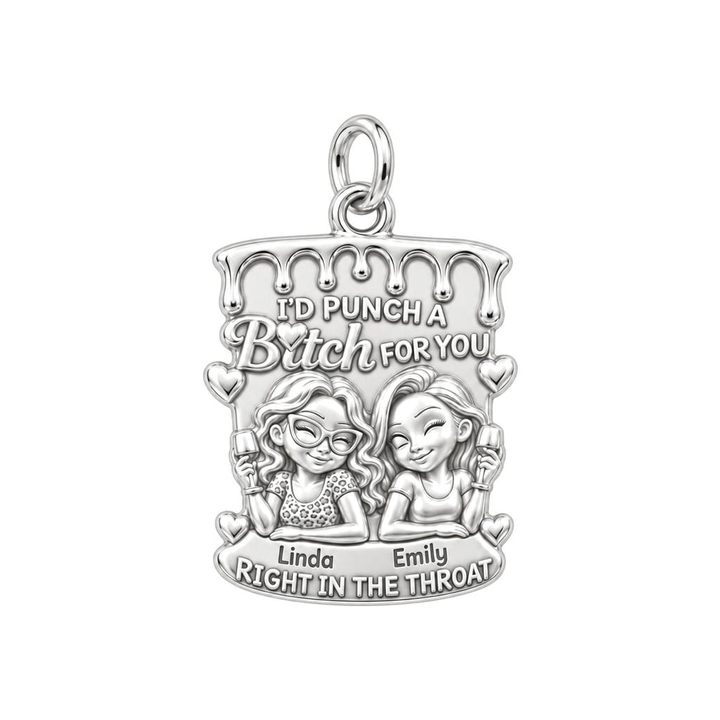 Loyal Bestie Wine Night Charm Bracelet – Personalized Friend Gift – silver plated 3 cm charm, front view