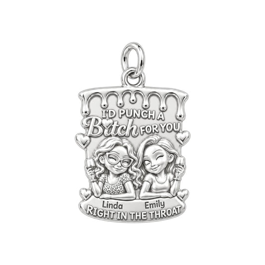 Loyal Bestie Wine Night Charm Bracelet – Personalized Friend Gift – silver plated 3 cm charm, front view