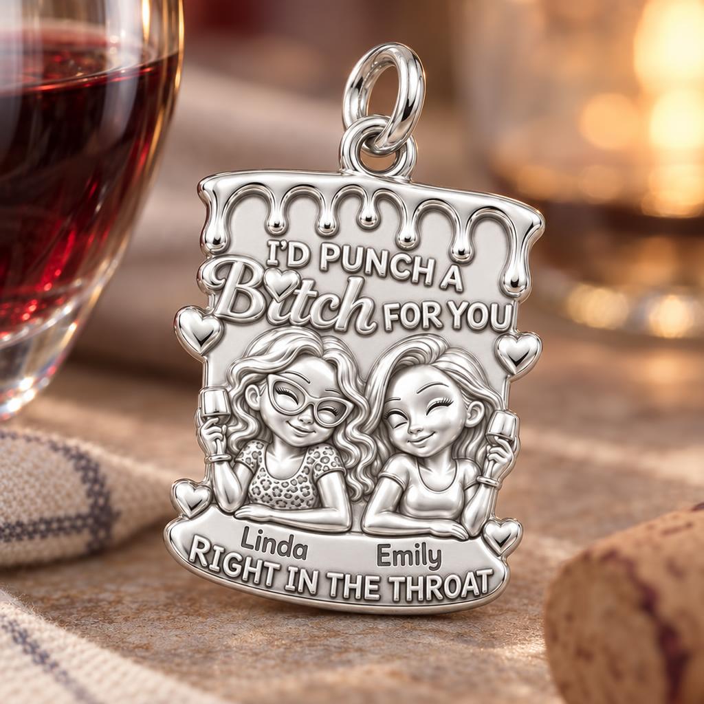 Loyal Bestie Wine Night Charm Bracelet – Personalized Friend Gift – macro detail of the charm