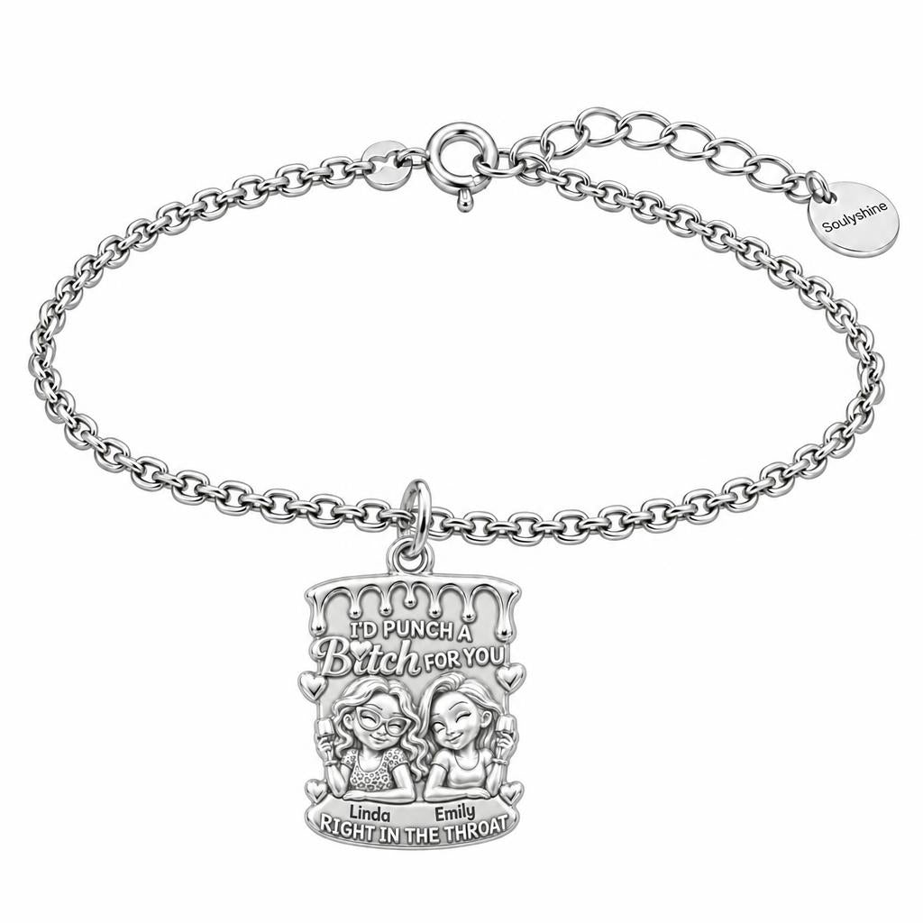 Loyal Bestie Wine Night Charm Bracelet Set – silver, front view