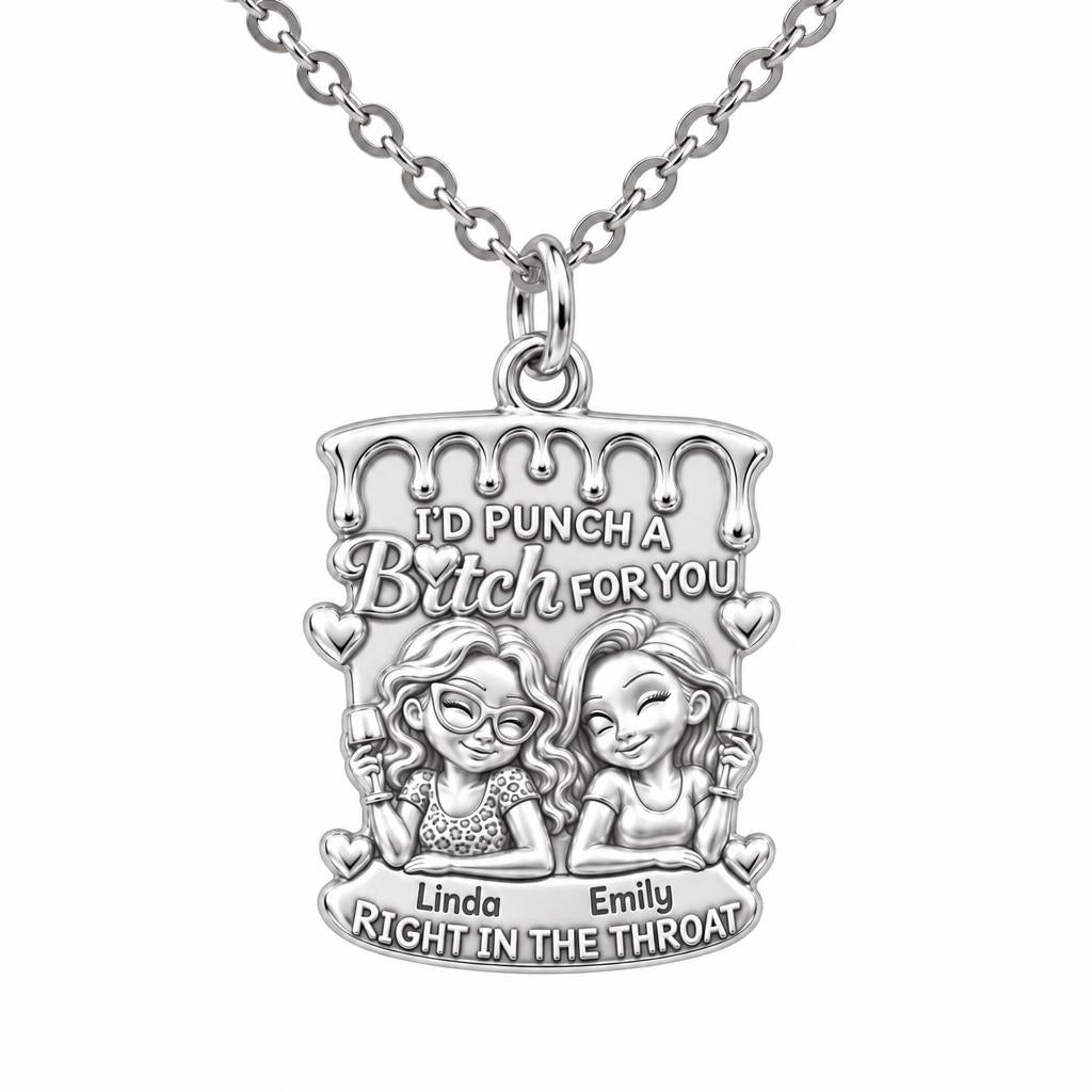 Loyal Bestie Wine Night Charm Necklace Set – silver, front view
