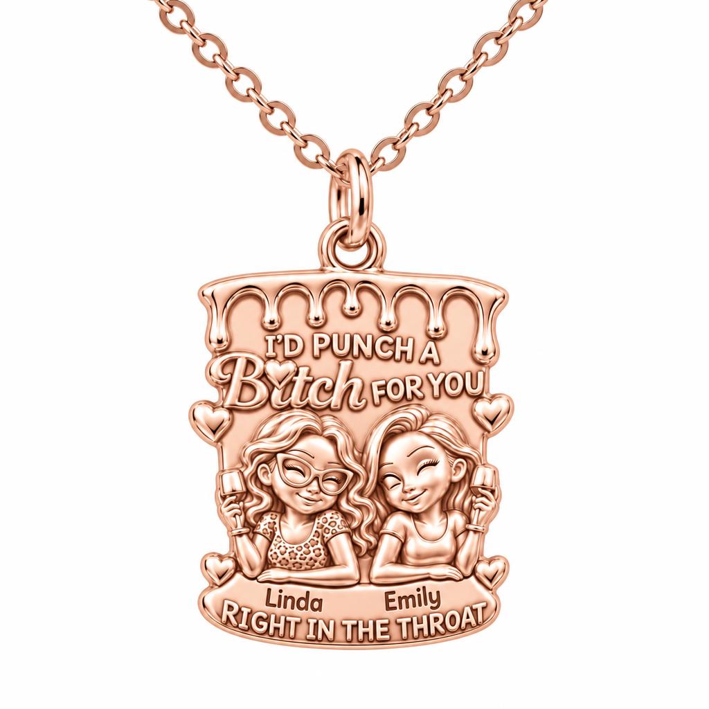 Loyal Bestie Wine Night Charm Necklace Set – rose gold, front view