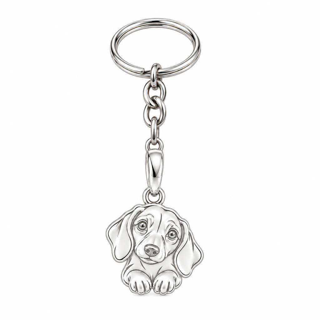 Loyal Dachshund Soul Charm Keychain – silver, front view