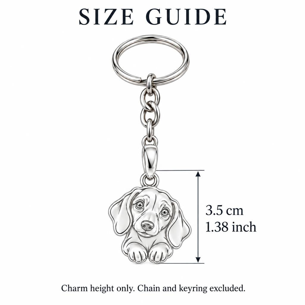 Loyal Dachshund Soul Charm Keychain – size guide, 3.5 cm (1.38 in) charm, chain and keyring excluded