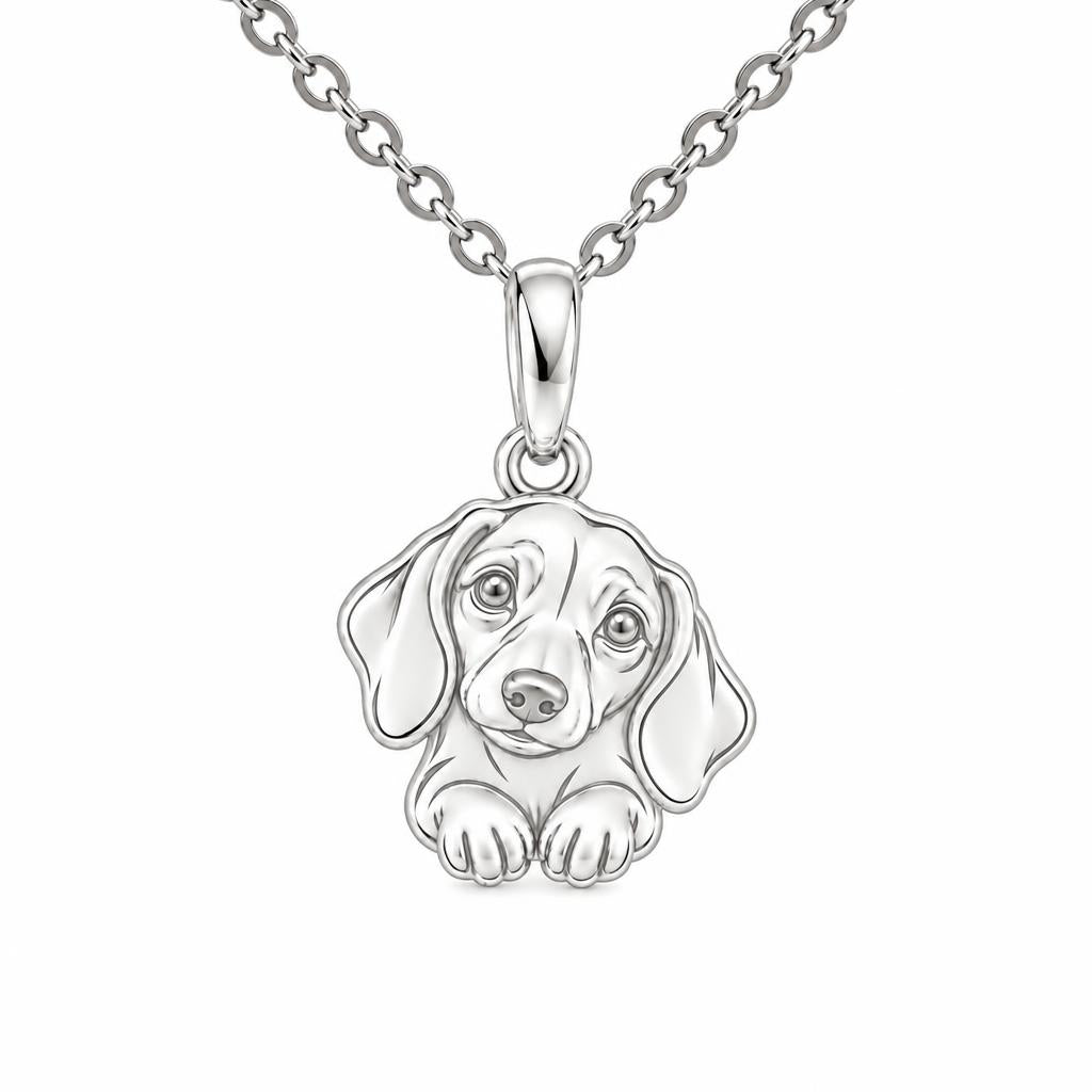 Loyal Dachshund Soul Charm Necklace Set – silver, front view
