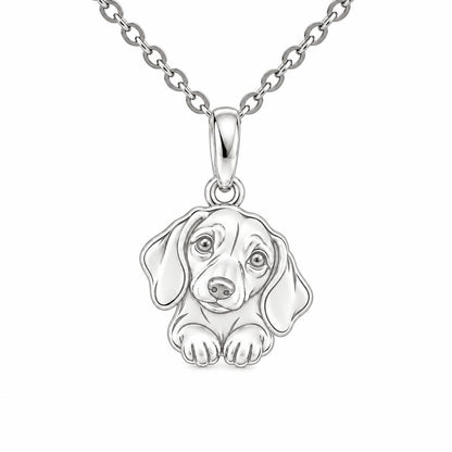 Loyal Dachshund Soul Charm Necklace Set – silver, front view