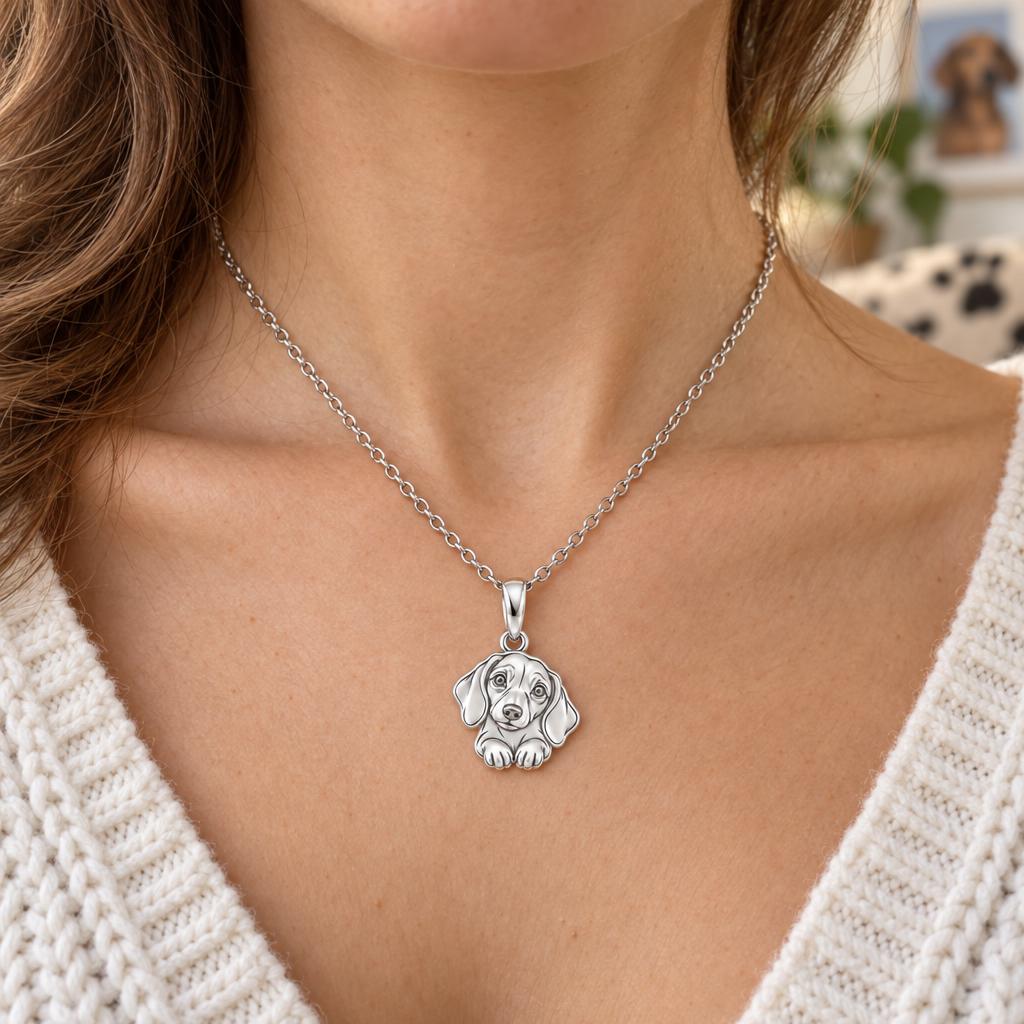Loyal Dachshund Soul Charm Necklace Set – worn / in use