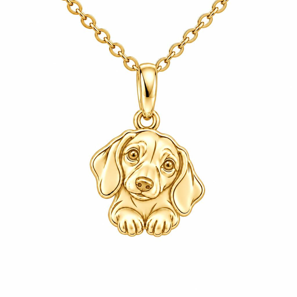 Loyal Dachshund Soul Charm Necklace Set – 18K gold, front view