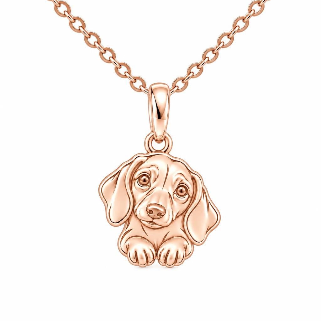 Loyal Dachshund Soul Charm Necklace Set – rose gold, front view