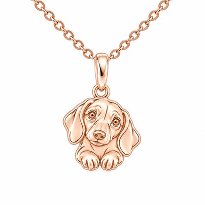 Loyal Dachshund Soul Charm Necklace Set – rose gold, front view