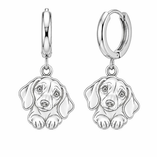 Loyal Dachshund Soul Huggie Charm Earrings – silver, front view