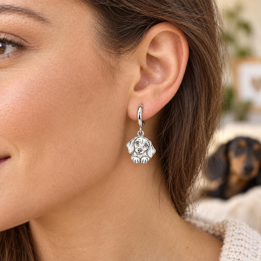 Loyal Dachshund Soul Huggie Charm Earrings – worn / in use