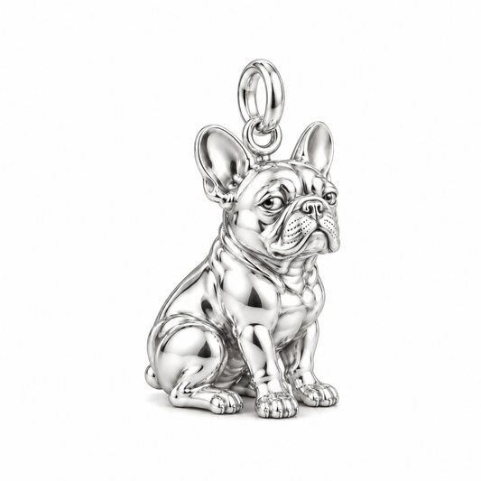 Loyal French Bulldog Charm Bracelet – Personalized Dog Mom Gift – silver charm, front view