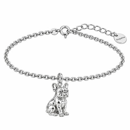 Loyal French Bulldog Charm Bracelet Set – silver, front view