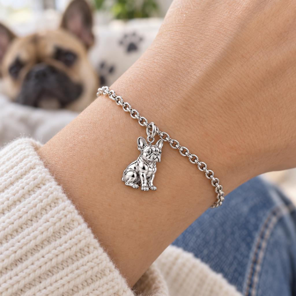 Loyal French Bulldog Charm Bracelet Set – worn / in use
