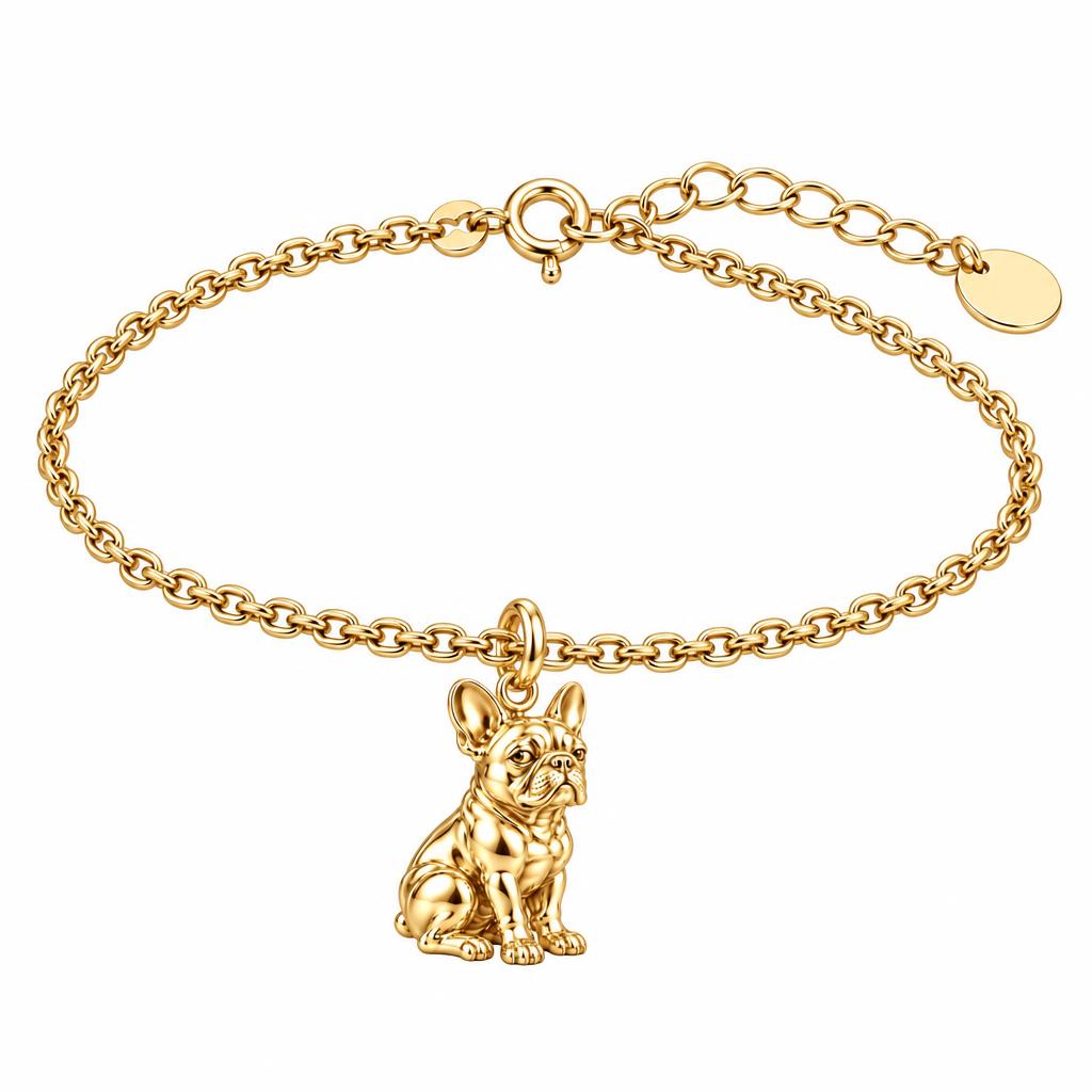 Loyal French Bulldog Charm Bracelet Set – 18K gold, front view
