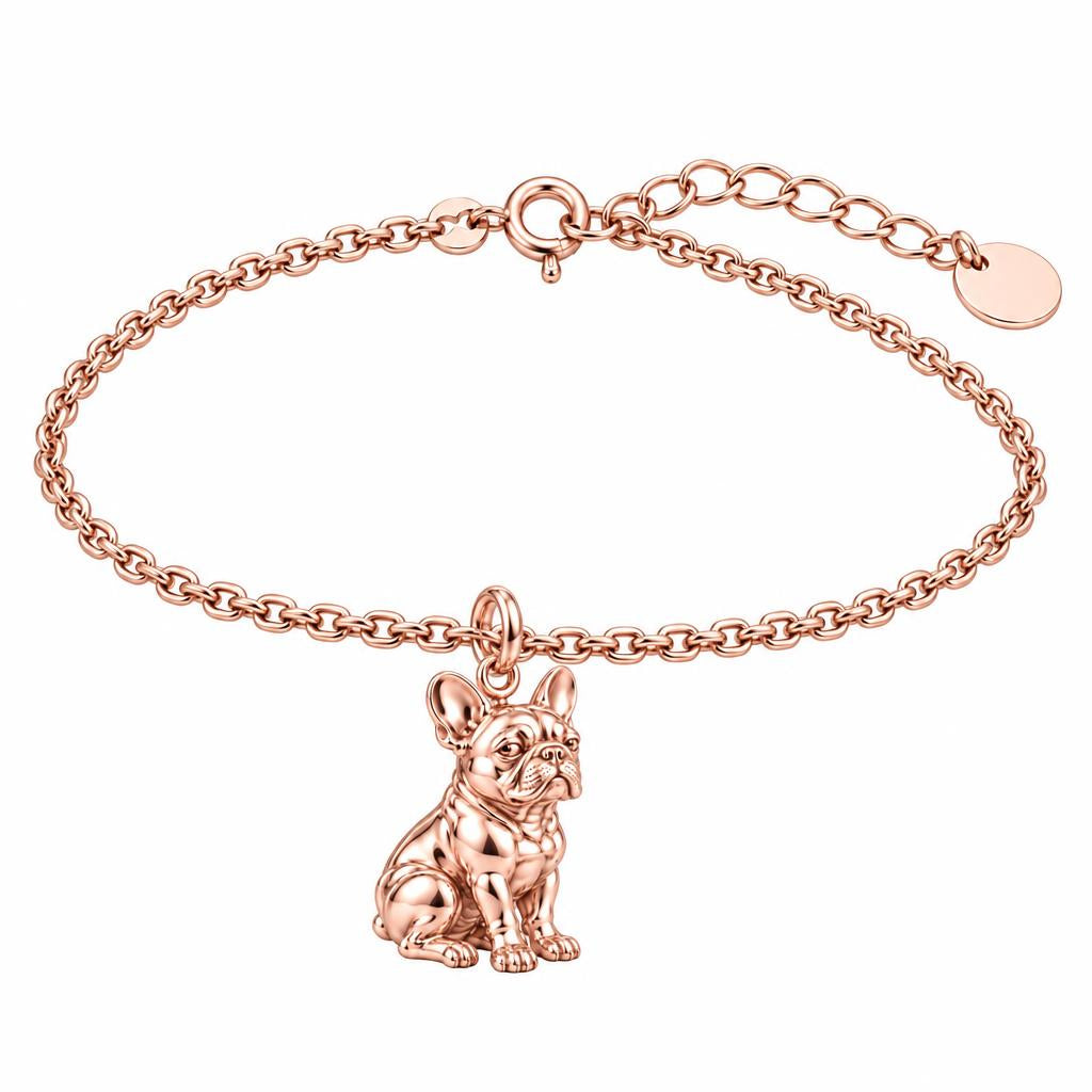 Loyal French Bulldog Charm Bracelet Set – rose gold, front view