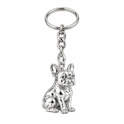 Loyal French Bulldog Charm Keychain – silver, front view