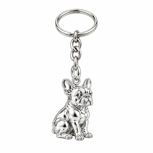 Loyal French Bulldog Charm Keychain – silver, front view