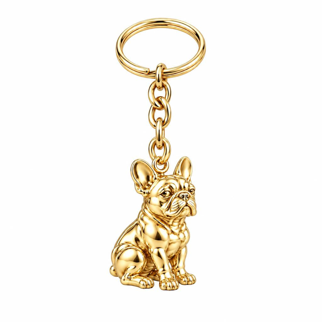 Loyal French Bulldog Charm Keychain – 18K gold, front view