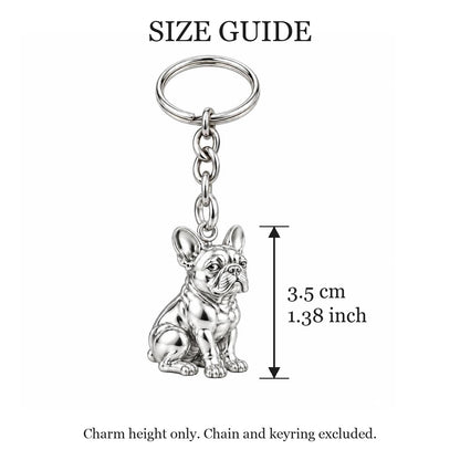 Loyal French Bulldog Charm Keychain – size guide, 3.5 cm (1.38 in) charm, chain and keyring excluded