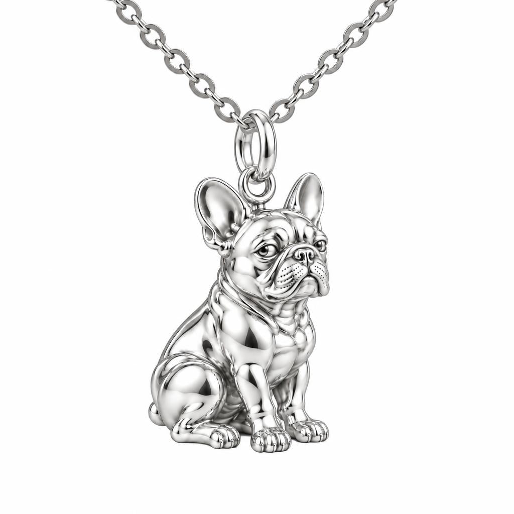 Loyal French Bulldog Charm Necklace Set – silver, front view