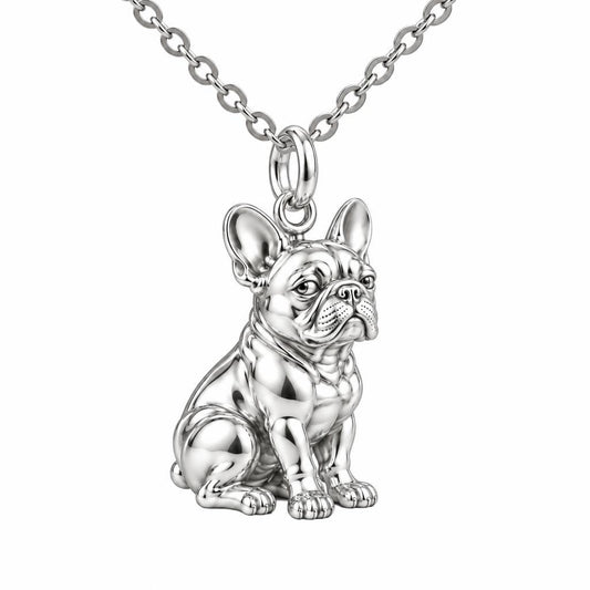 Loyal French Bulldog Charm Necklace Set – silver, front view
