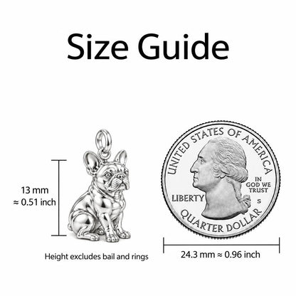 Loyal French Bulldog Charm Necklace Set – size guide, 13 mm charm next to a quarter