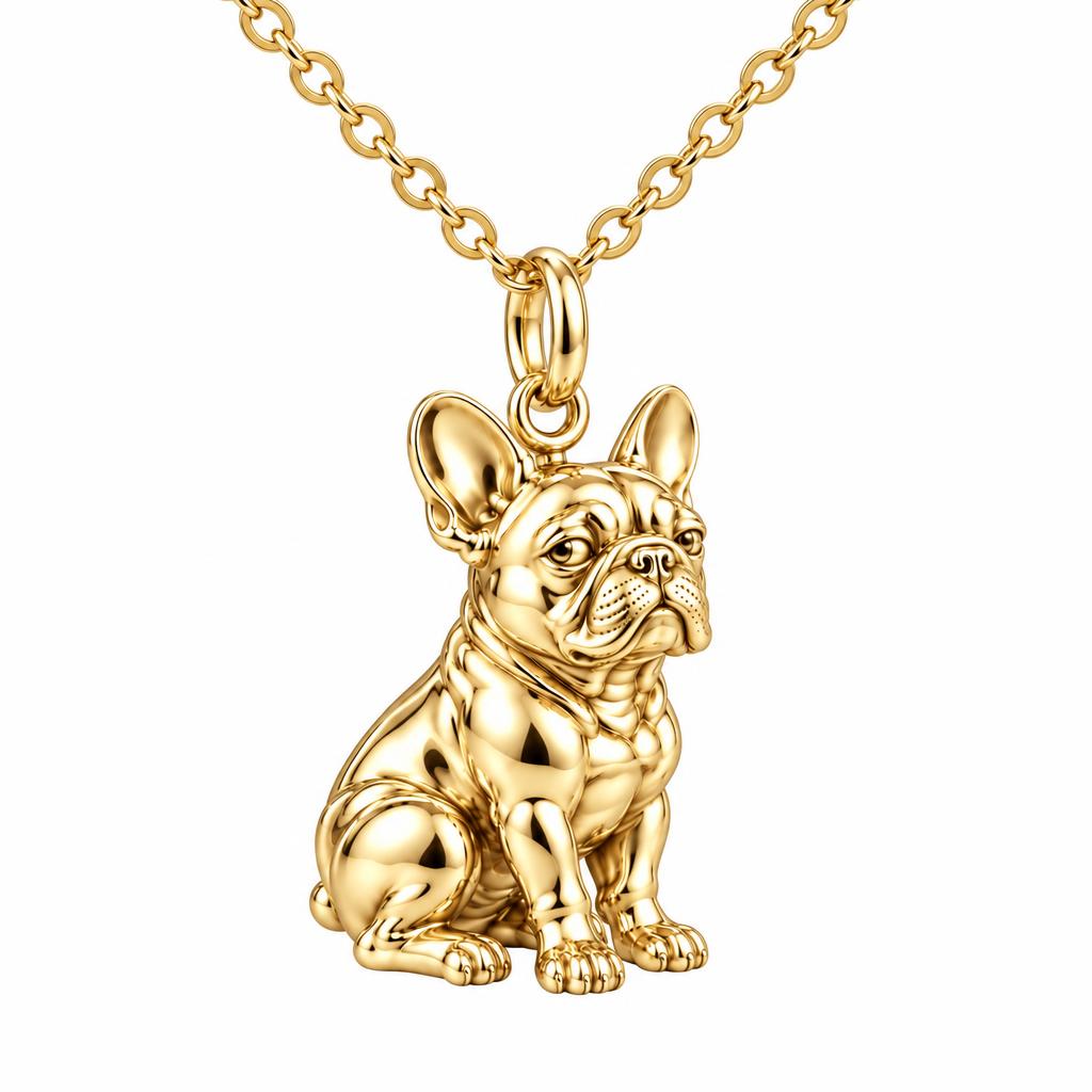 Loyal French Bulldog Charm Necklace Set – 18K gold, front view